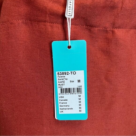 Seafolly Florence Scarlet Top Rust M Button Linen Sleeveless - Picture 2 of 6